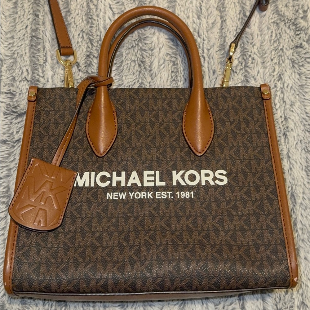 Michael Kors Brown and Tan Logo Handbag